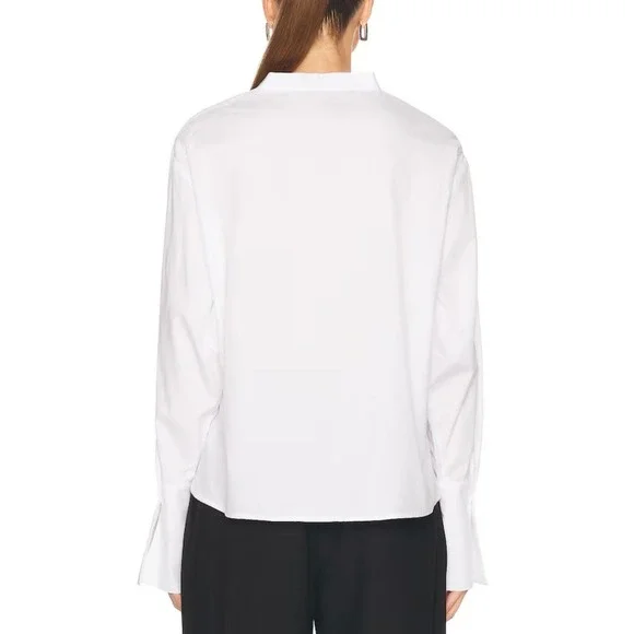 ENZA COSTA Poplin mariner Shirt Medium White V Neck Long Sleeve Quite Luxury NEW - Picture 2 of 16